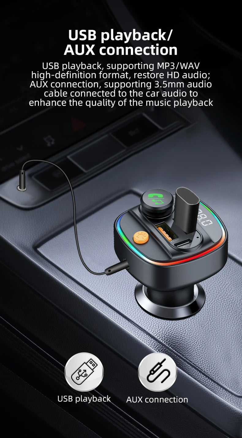 Bluetooth 5.3 FM Transmitter Handsfree Car AUX Radio Modulator MP3 Player with 22.5W & PD30W Fast Charge Adapter Car Accessories