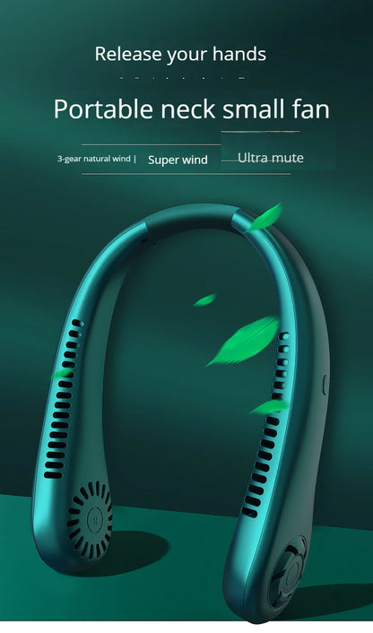 1200mAh Mini Air Cooling small neck Fan Portable Outdoor Sports USB Large Wind Powered Wireless Bladeless neck Fan
