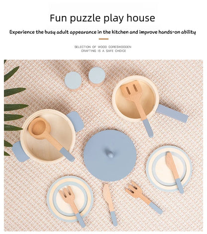 Wooden children's simulation kitchen toys, early education educational toys, simulation pots and pans, food, role-play chef