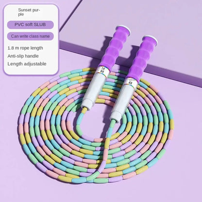 Bamboo Joint Soft Bead Skipping Rope 2.8m Solid Color Segmented Fitness Jump Rope Durable Anti-Skid Sports Rope