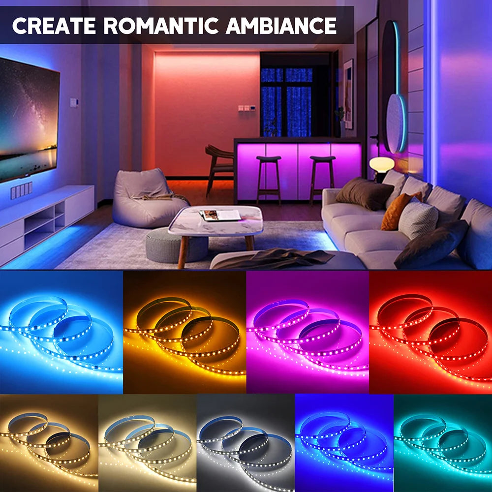 5m 10m 20m 50m LED Strip Light AC 220V 230V 240V IP55 2835 120 LEDs Flexible Ribbon Rope Lights Tape 9 Colors Home Decoration