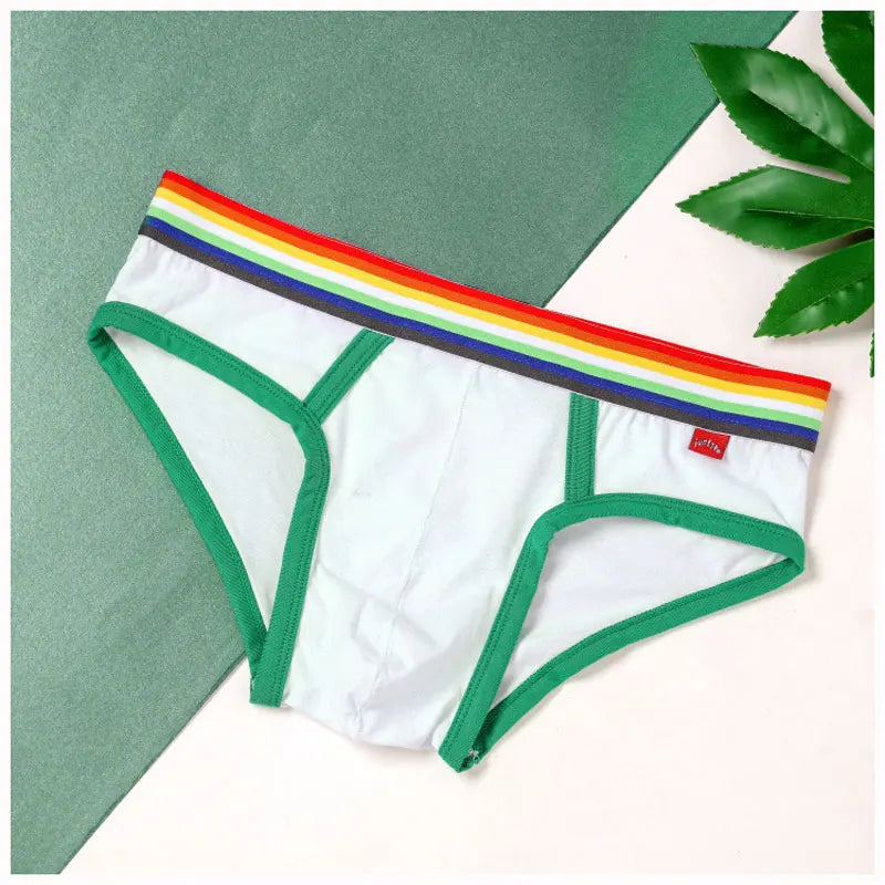 Sexy Mens Underwear Rainbow Belt Briefs Fashion Cotton Panties Youth Breathable Underwear Briefs Low Waist Underpants For Male