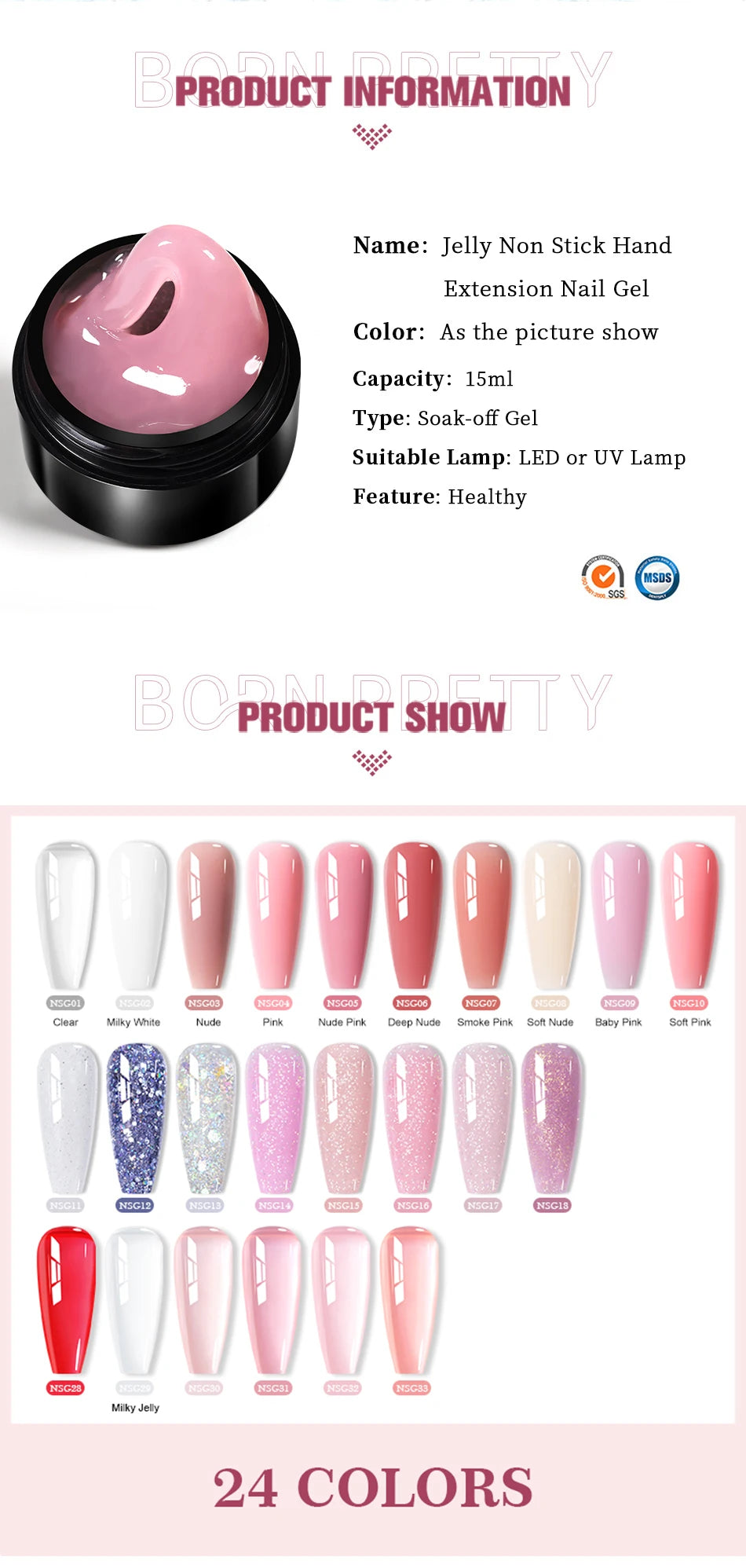 BORN PRETTY 15ml Clear Non Stick Hand Extension Gel Nail Polish for 3D Shaping Nail Art Solid Milky Jelly Hard Gel for Fake Nail