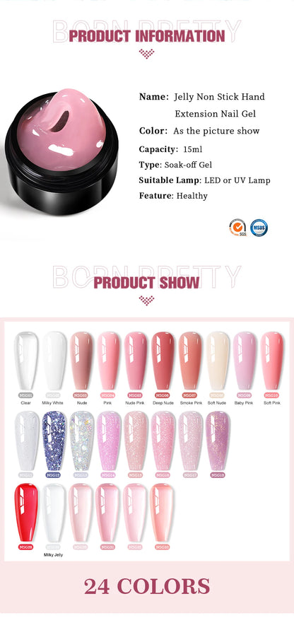 BORN PRETTY 15ml Clear Non Stick Hand Extension Gel Nail Polish for 3D Shaping Nail Art Solid Milky Jelly Hard Gel for Fake Nail