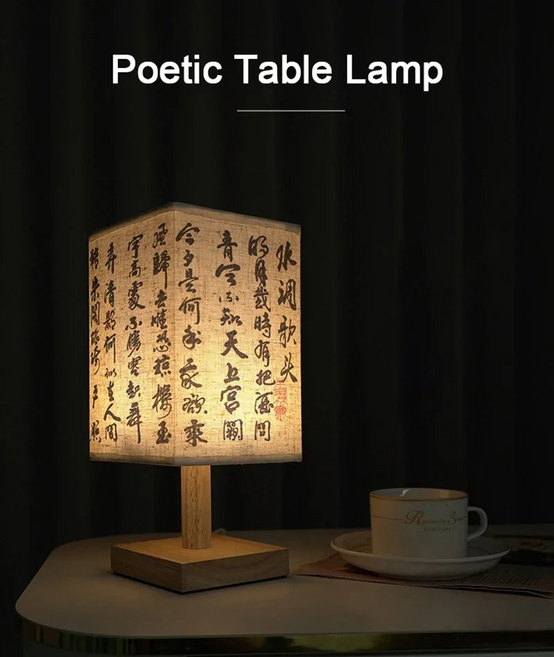 LED  Decoration Table Lamps Simple Chinese Style Dimmable Plug Night Light Fabric Lampshade Square Bedroom Bedside Desk Lights