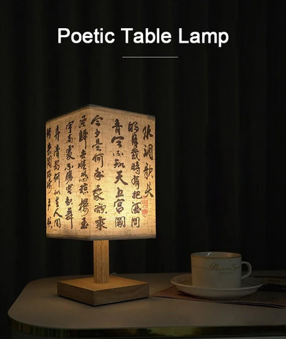 LED  Decoration Table Lamps Simple Chinese Style Dimmable Plug Night Light Fabric Lampshade Square Bedroom Bedside Desk Lights