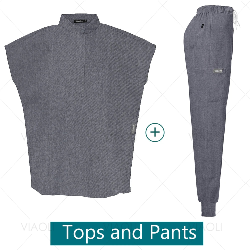 Scrubs Uniforms Sets Medical Nursing Hospital Working Clothes Solid Color Surgical Gowns Breathable Scrub Top Joggers Pants Suit