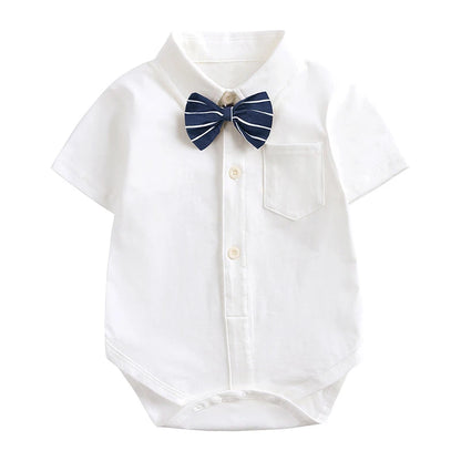 Baby Boys Clothes Infant White Long/Short Sleeve Shirt Lapel Bodysuits Detachable Bow Tie 0-24 Months Newborn Baby Blouses
