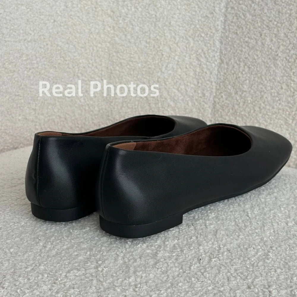 FEDONAS Fashion Classic Soft Genuine Leather Flats Shoes Elegant Basic Square Toe Flats Platforms Spring Summer Office Shoes