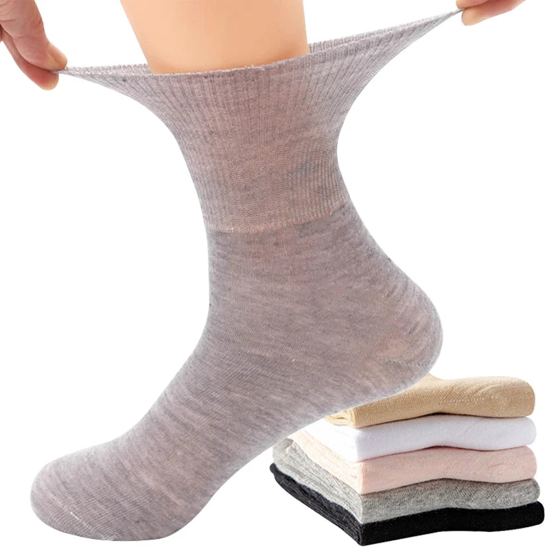 Women's 5 Pairs Quality Cotton Diabetic Middle Socks Comfortable Loose Mouth  Plus Size48,49,50 Older Men's Diabetic Socks Meias