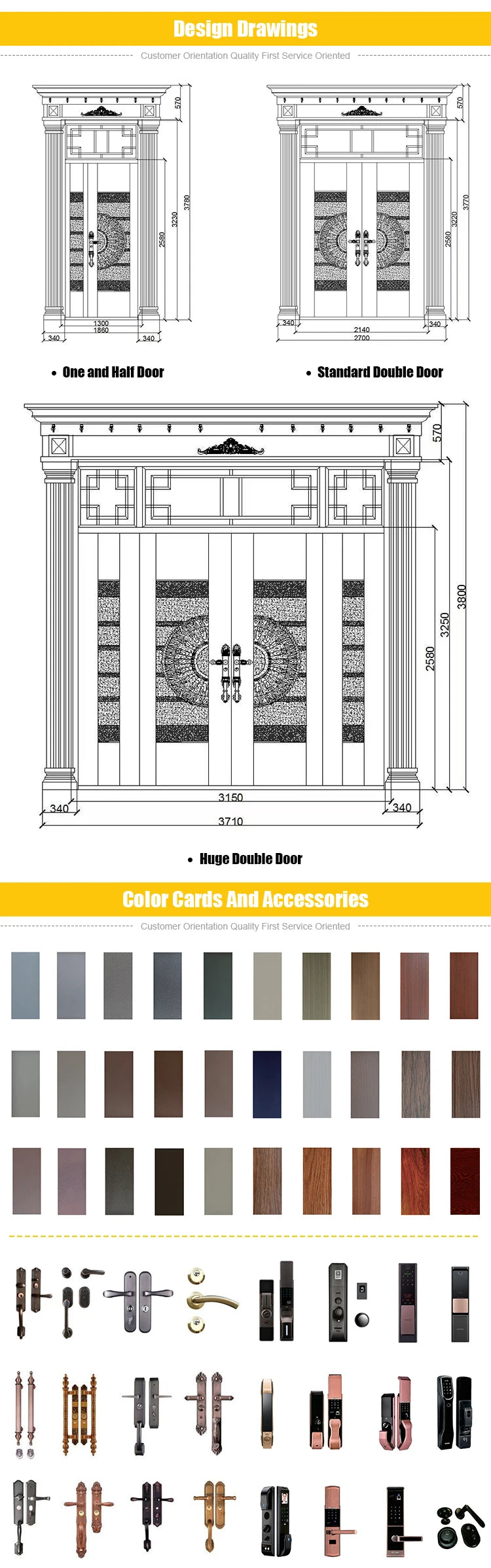 Customized door service, Heavy Duty Theft Proof Waterproof Main Double iron Door Designs For Houses Double Front Doors
