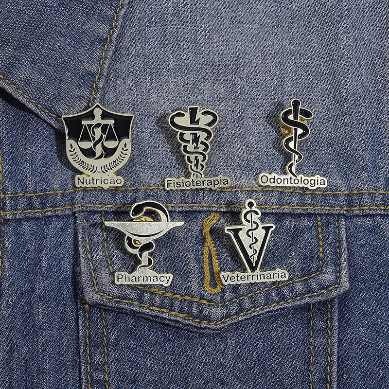 Veterinary Pharmacy Symbol Caduceus Snake Enamel Pins Odontologia Nutricao Fisioterapia Medical Health Badge Brooch Doctor Nurse