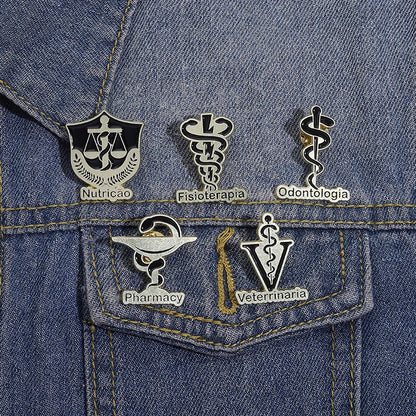Veterinary Pharmacy Symbol Caduceus Snake Enamel Pins Odontologia Nutricao Fisioterapia Medical Health Badge Brooch Doctor Nurse