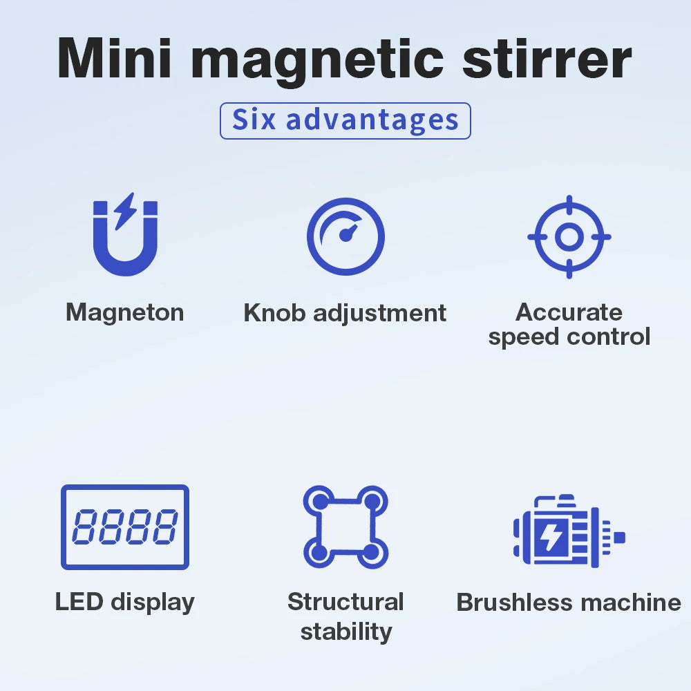 2000RPM Mini Electric Magnetic Stirrer with Stir Bar Brushless DC Motor Magnetic Mixer for Medical Chemical Laboratory EU Plug