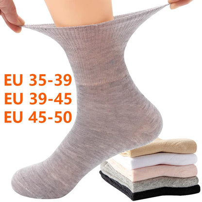 Women's 5 Pairs Quality Cotton Diabetic Middle Socks Comfortable Loose Mouth  Plus Size48,49,50 Older Men's Diabetic Socks Meias