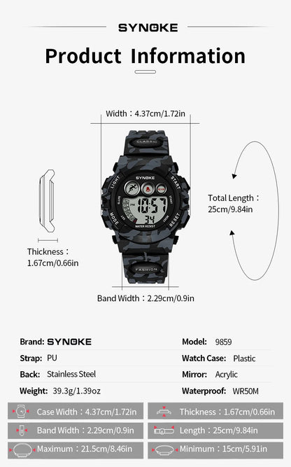 Kids Watch,Boys Watch for 3-15 Year Old Boys,Digital Sport Outdoor Multifunctional 50 M Waterproof Alarm Watch for Children