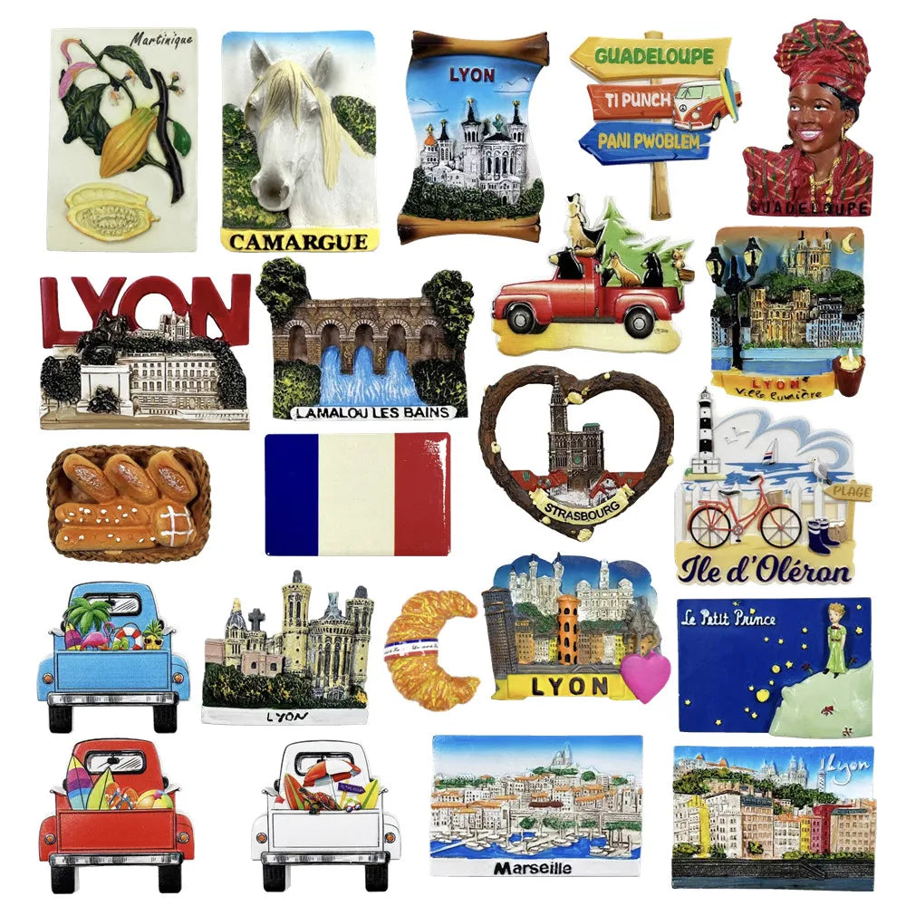 Europe France Lyon Strasbourg Marseille Resin 3D Fridge Magnets Tourism Souvenir Refrigerator Sticker