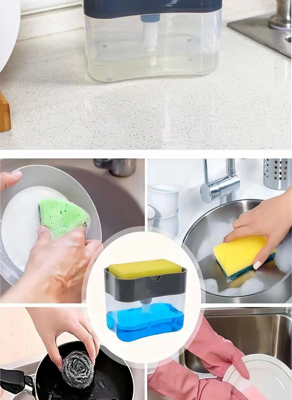 1 Dish Detergent Dispenser Kitchen Detergent Press Portable Soap Dispenser Pak Clean Cloth Dishwashing