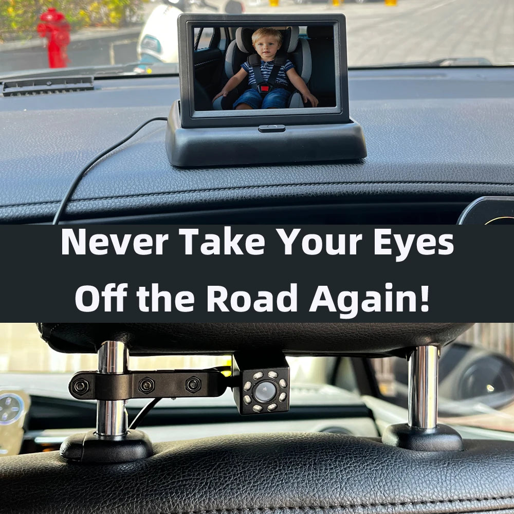 ‌360° Rotating Baby Car Camera with 4.3'' Night Vision Screen, Quick-Install Headrest Monitor for Backseat Infant Safety‌