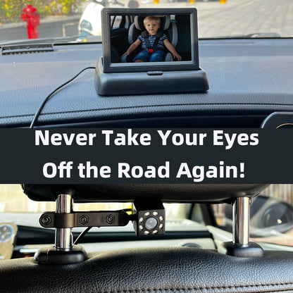 ‌360° Rotating Baby Car Camera with 4.3'' Night Vision Screen, Quick-Install Headrest Monitor for Backseat Infant Safety‌
