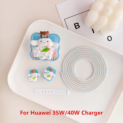Joytop Sanrio 5Pcs Set Cable Protector for Huawei 35W/40W/66W/88W/100W Fast Charger Case Phone Wire Cord Organizers Winder