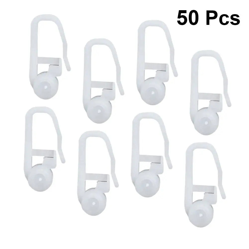 50 Pcs Window Curtain Hanging Ring Universal Roller Hooks Pulley Bed Special White Plastic Easy Install Smooth Sliding