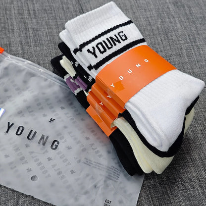Young Sports Socks Gym Hombre Long Socks 4-Pairs High Top Socks Unisex Fitness Workout Sock Soft Comfort Breathable Street Style