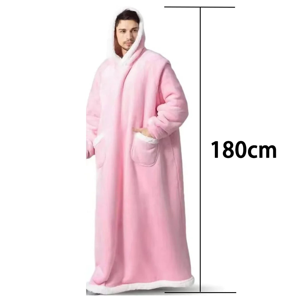 180cm Long Winter Blanket With Sleeves Plush Fleece Wearable Sofa Hooded Blanket Adult Soft Warm Flannel Weighted TV Blankets Ho