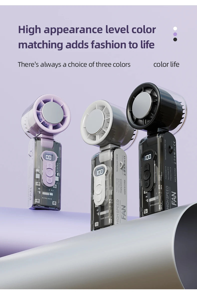 Portable Mini Fan Handheld Fan With Display High Speed Turbo Strong Wind 3600mAh USB Rechargeable Folding Fans For Home Outdoor