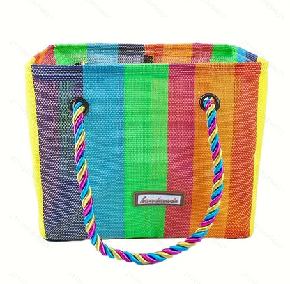 Rainbow woven mesh bath bag portable bath basket folding bath basket Fitness bath bag toiletry bag one package