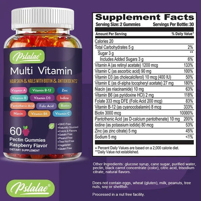 Multivitamin Gummies - To Provide Energy, for Skin, Hair and Nails Health, Support Immune, Overall Health