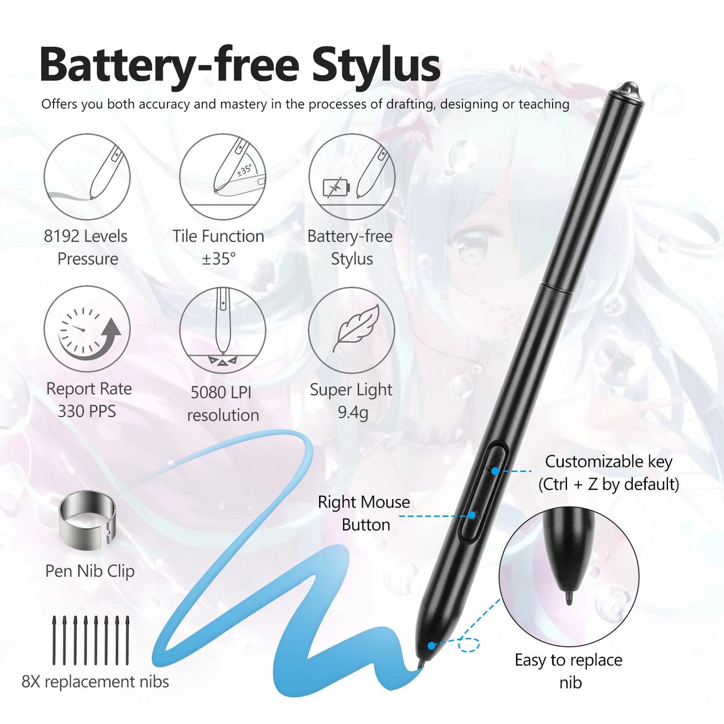 2025 Graphics Drawing Tablet Ultra-thin Art Creation Sketch Digital Tablet with Battery-free Stylus 8192 Levels Pressure