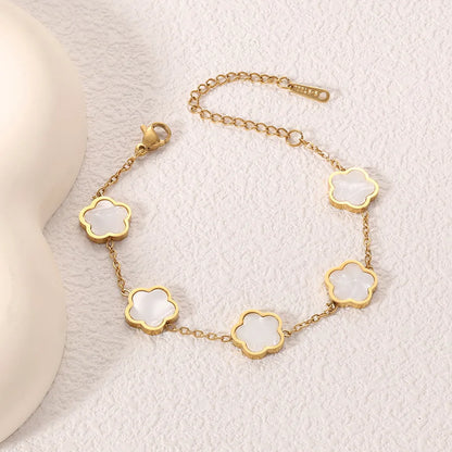 High Quality Five-leaf Flower Shell Stainless Steel Bracelet For Women Black And White Couple Holiday Bracelet Party Jewelry INS