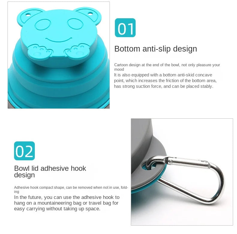 Travel Portable Silicone Folding Bowl Children's Travel Outdoor Tableware with Lid Foldable Noodle Bowl