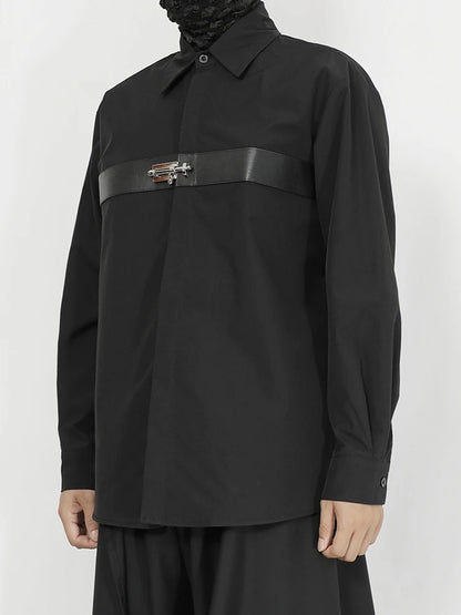 Men's shirt original 2023 new niche design feeling young men's fashion leisure loose black long sleeve shirt in the autumn