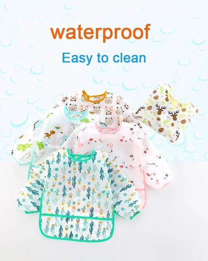 Baby Silicone Cartoon Bib 0-6 Years Soft Bibs Baby Cute Clothing Toddler BPA Free Waterproof Long Sleeve Apron