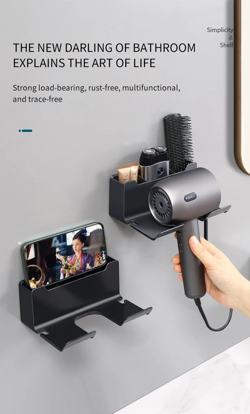 Bathroom Shelf Dryer Cradle Wall Shelves Hair Dryer Holder Shower Hairdryer Organizer Box Toilet Blower Holder Shelf Bathroom