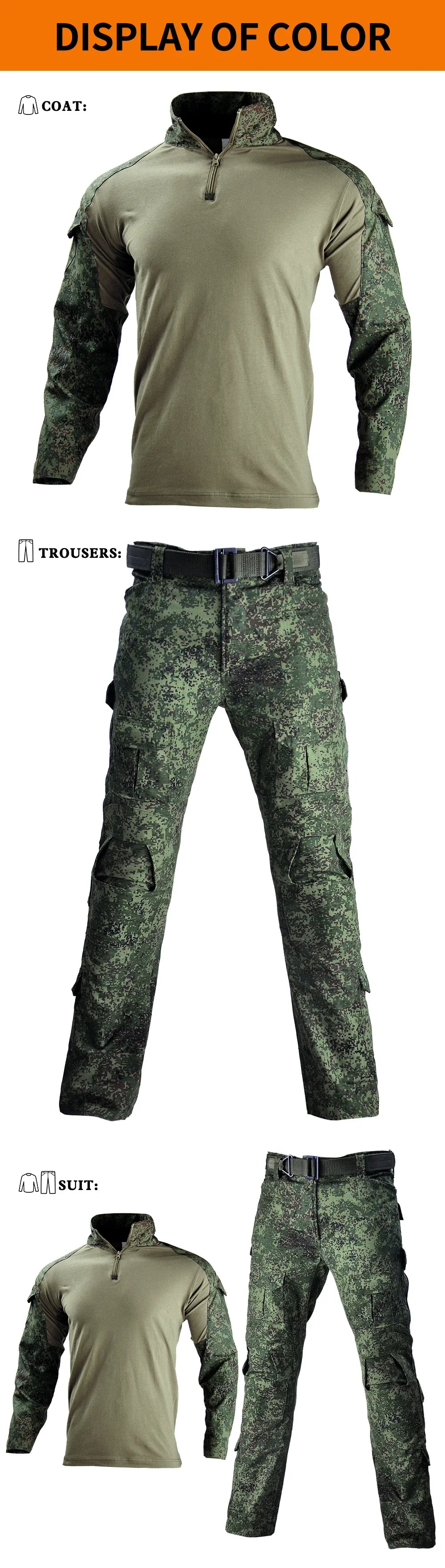 Tactical Uniform Combat Camo Russian Suits Training Team Airsoft Paintball Shirts Hunting Pants +Pads Mens Clothes Windproof
