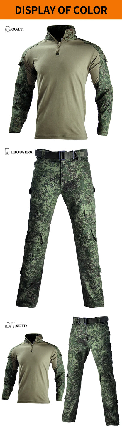 Tactical Uniform Combat Camo Russian Suits Training Team Airsoft Paintball Shirts Hunting Pants +Pads Mens Clothes Windproof