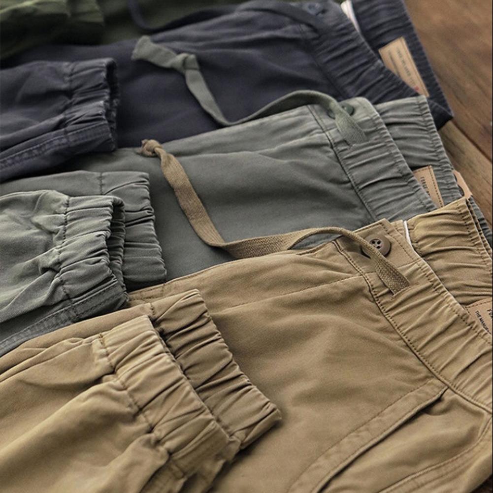 Cargo Pants Trousers for Men 2022 Casual Multi Pockets Stretchy Cuffs Thin Drawstring Elastic Waist Men Fitness Pants