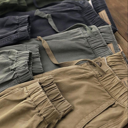 Cargo Pants Trousers for Men 2022 Casual Multi Pockets Stretchy Cuffs Thin Drawstring Elastic Waist Men Fitness Pants