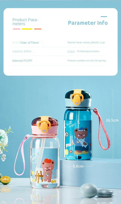 Kids Cartoon Water Sippy Cup with Straw Cute Bear Leakproof Water Bottles Outdoor Portable Drink Bottle Children's Lovely Cup