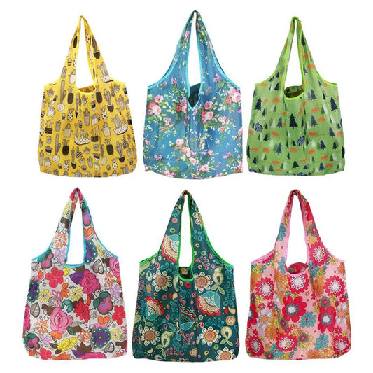 Large Reusable Shopping Bag Women's Foldable Floral Environmentally Friendly Portable Tote Bag Grocery Storage Bag