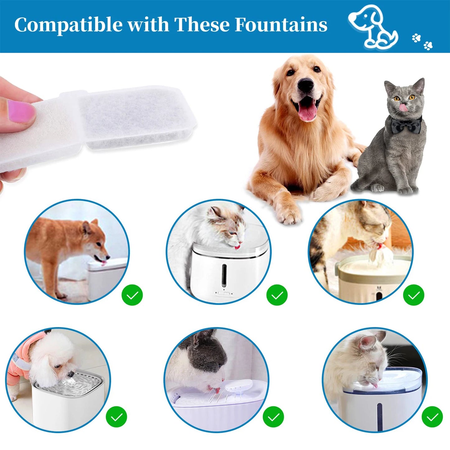 6/12Pcs Cat Fountain Filters Set Pet Water Fountain Filters Replacement Activated Carbon Filter Cat Dog Drinking Fountain Filter