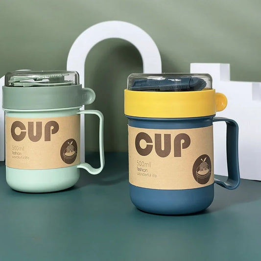 500ML Portable Breakfast Cups Oatmeal Cereal Nut Yogurt Salad Cup with Lid Spoon School Lunch Box Microwave for Kitchen Tools