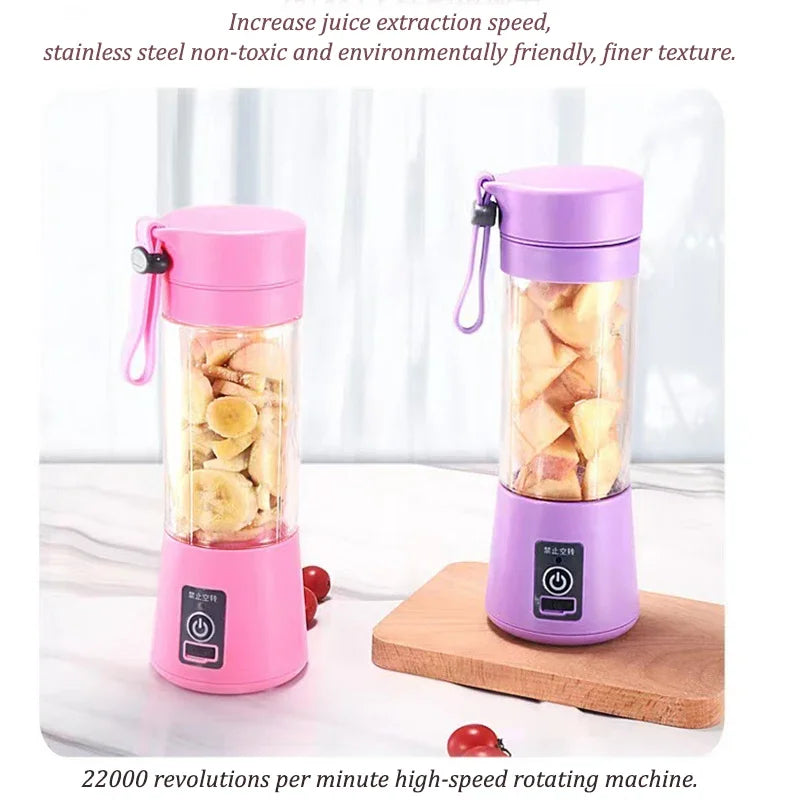 380ml Blue/Pink Mini Portable Blender Milkshake Cup With USB Rechargeable 6 Blades Mini Fruit Juice Mixer Shake Take Juice Cup