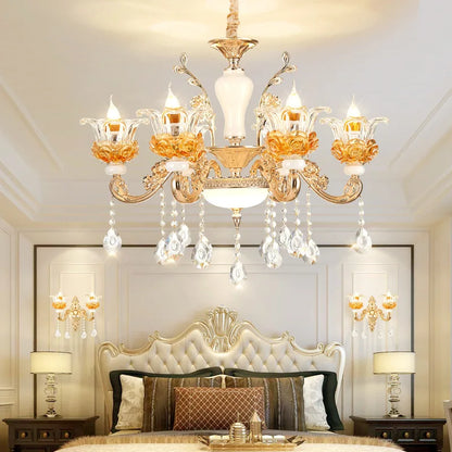 Flower Glass Lampshade Crystal Pendant Lamp Living Room Dining Room Bedroom Hall Villa New Design Hot Sale Decorative Chandelier