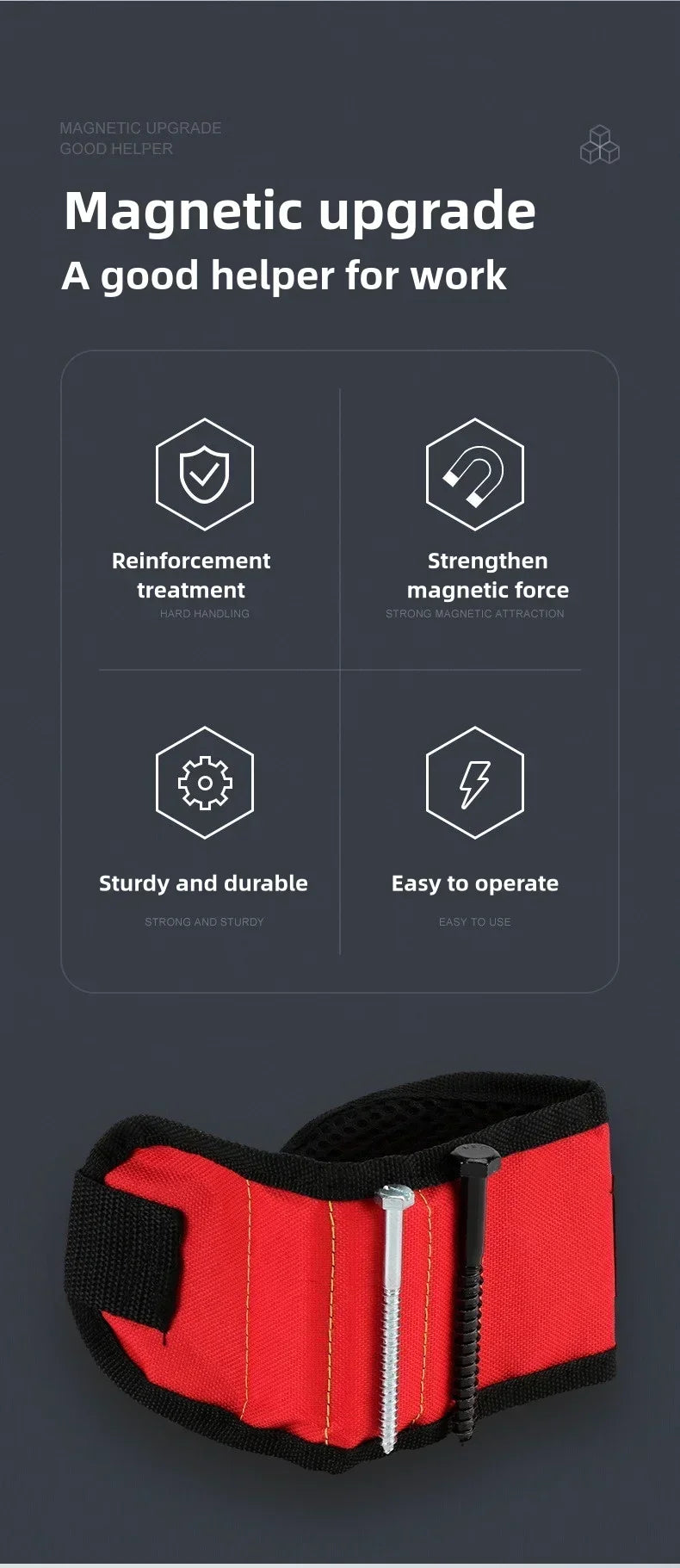 Magnetic Wristband for Holding Screws Tool Kit Belt Household Strong Magnets Adsorbent Nails Drilling Bits Wrist Men Gadgets Bag