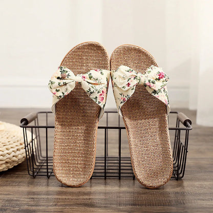 Sandalias Mujer 2024 Hot Women Female  Bowknot Flax Linen Flip Flops Beach Shoes Sandals Slipper SandáLias Femininas 여름샌들