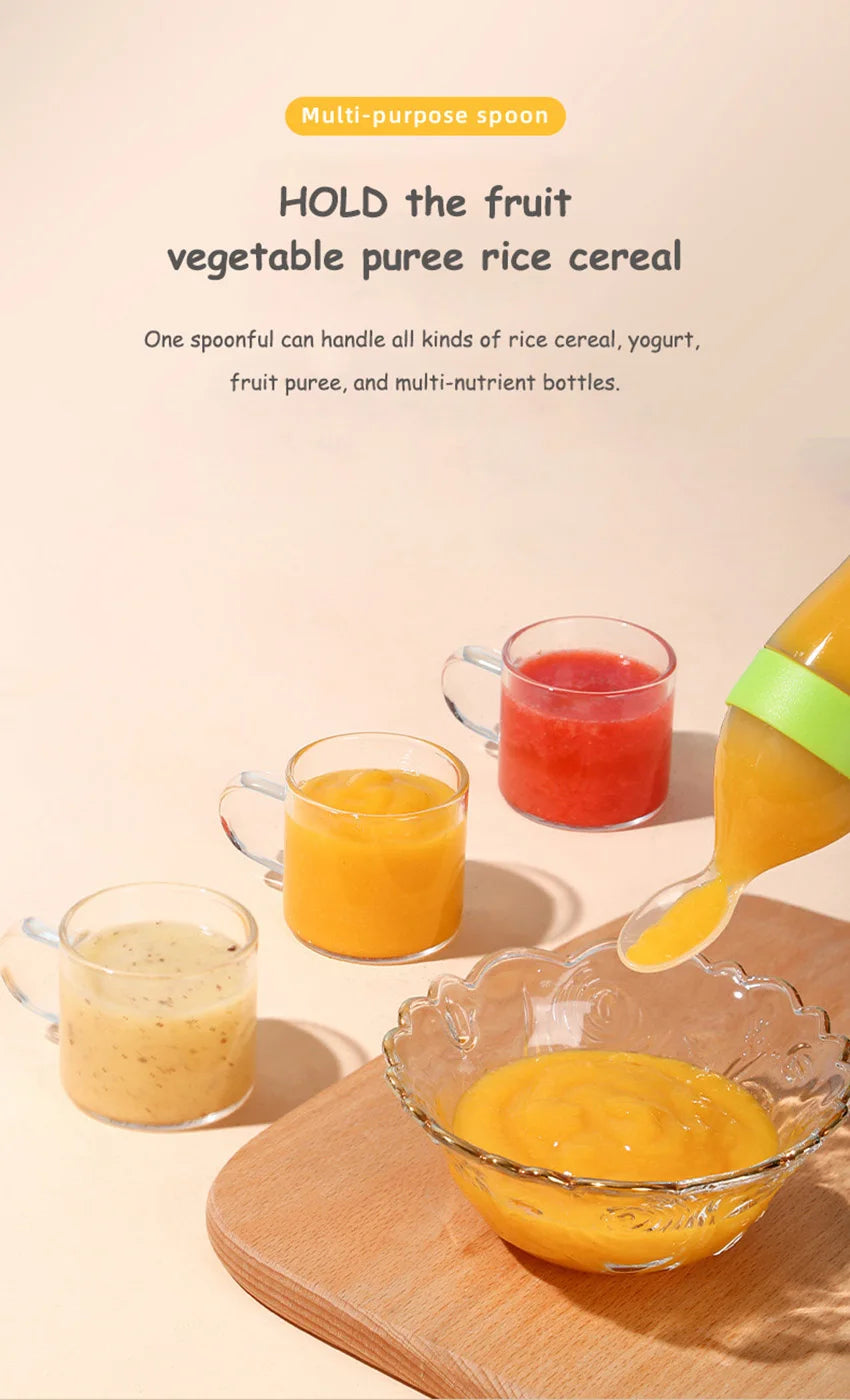 Infant Baby Squeezing Feeding Spoon Baby Silicone Baby Feeding Vegetable Fruit Bottle Baby Dish Scale spoon & hand towel set